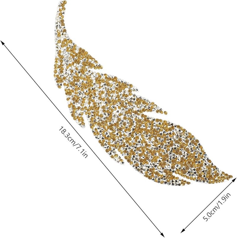 Yellow Crystal Leaf Shaped Iron On Patch For Clothing DIY Sewing Craft - Image 2